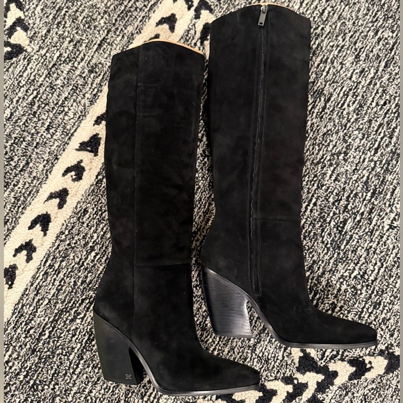 Steve Madden black suede knee-high boots size 10.5 western style - Picture 1 of 10